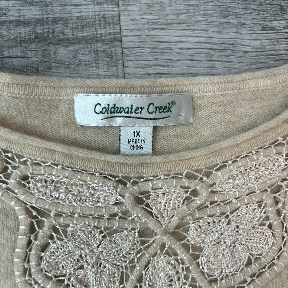 Coldwater Creek beige crochet lace Lambswool + Rabbit hair sweater size 1X S32 - Picture 2 of 8